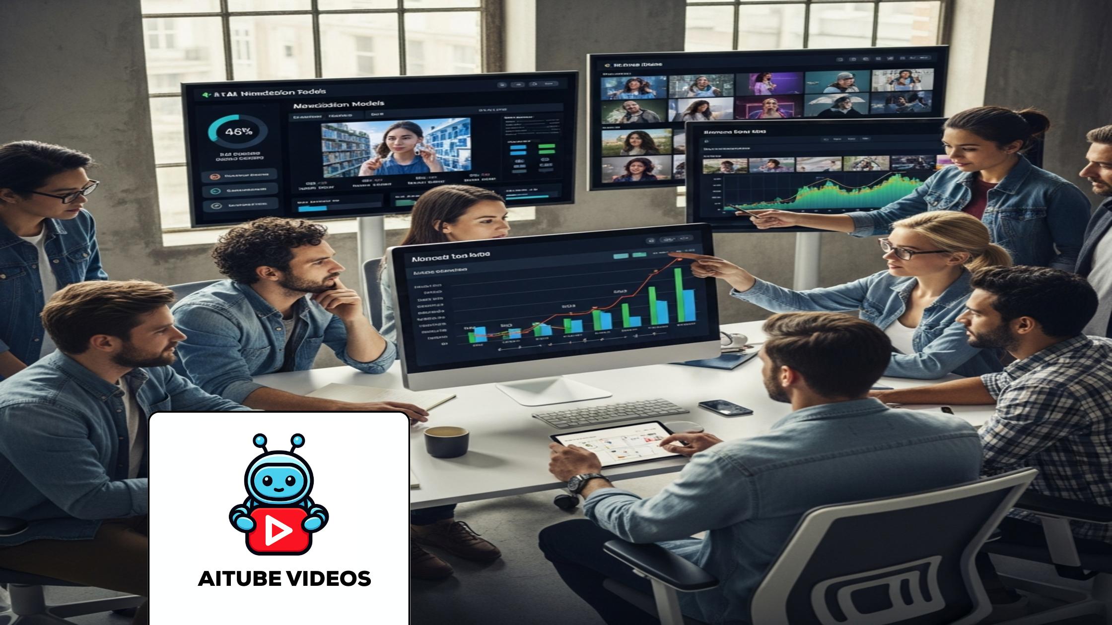Modern studio showing diverse creators analyzing AI Short Video Monetization strategies.