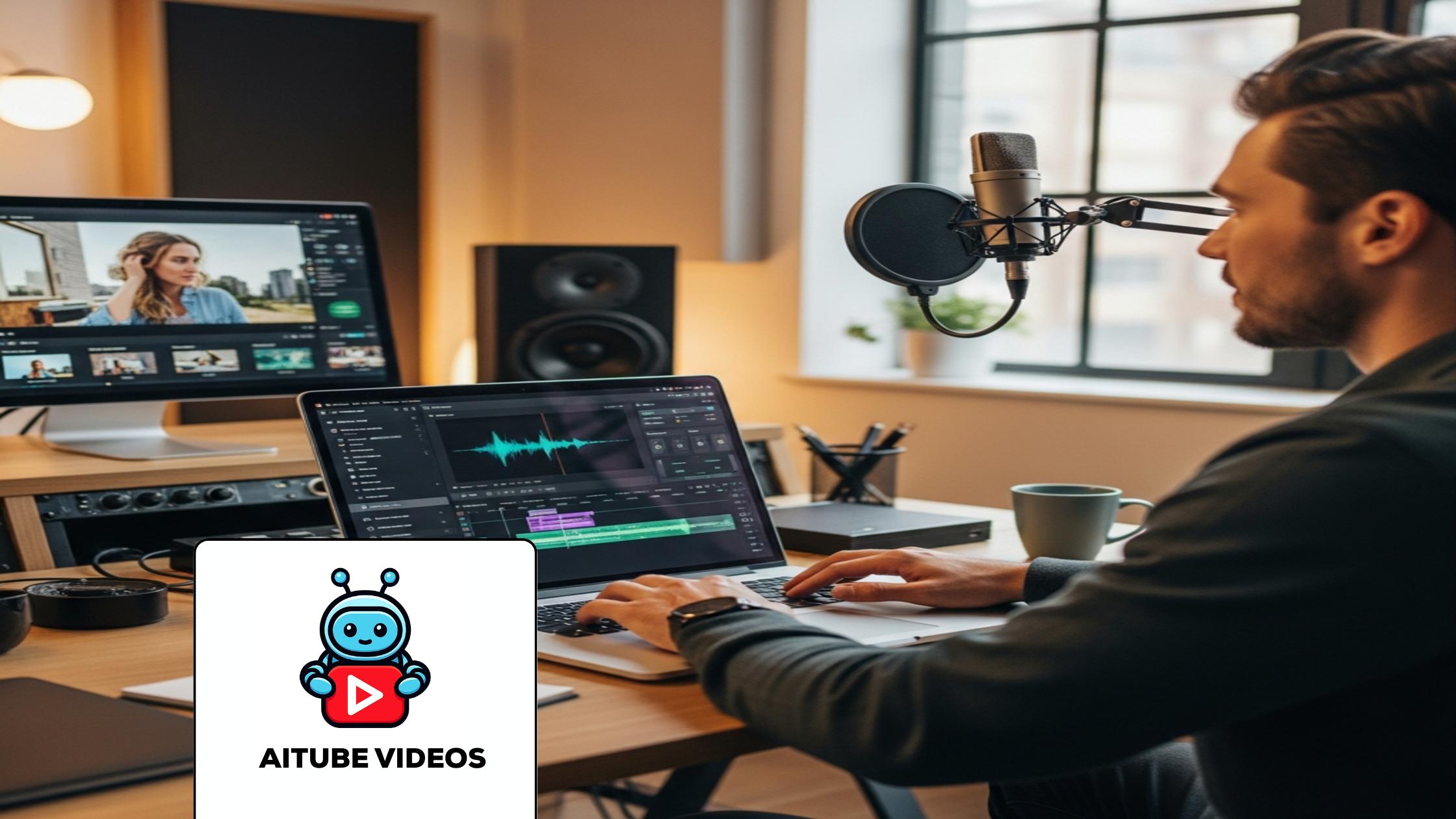 Creator editing engaging AI Video Shorts on a laptop in a modern studio setting.